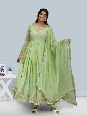 Unique Rediam Pista Color Gown with Pant and Dupatta