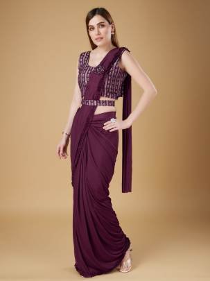 Unique Wine Ready to Wear Saree with Frill Border