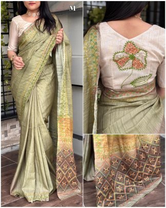 Varshitha Digital ajrakh print saree with handmade khatha work