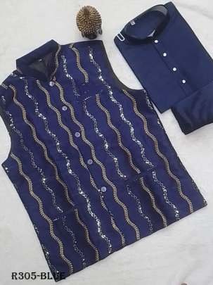 Venmer Blue New Party Wear Koti Kurta Pyjama