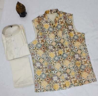 Venmer Branded Heavy Silk Men Plain Kurta With Koti