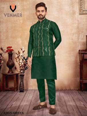 Venmer Green New Party Wear Koti Kurta Pyjama