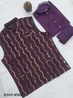 Venmer Wine  New Party Wear Koti Kurta Pyjama