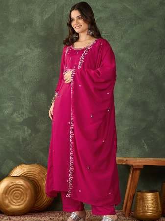 Vichitra Silk Embroidered  Pink Colour Ready Made Suit