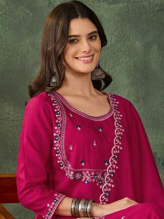 Vichitra Silk Embroidered  Pink Colour Ready Made Suit