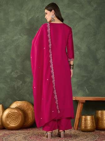 Vichitra Silk Embroidered  Pink Colour Ready Made Suit