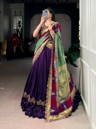 Vichitra Silk Purple Lehenga Choli With Thread Embroidery Work