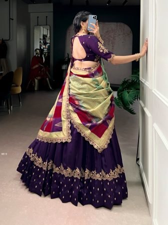 Vichitra Silk Purple Lehenga Choli With Thread Embroidery Work