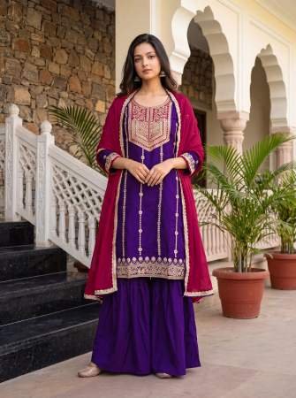 Vichitra Silk with Lining Embroidered Anarkali 3 pcs  Set