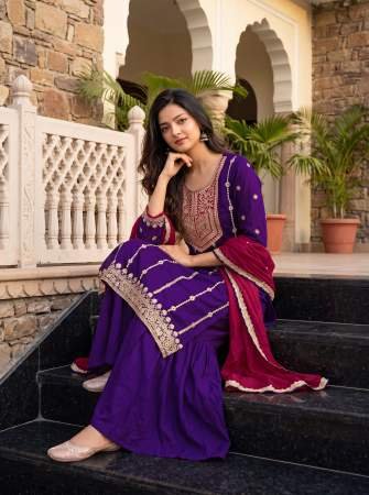 Vichitra Silk with Lining Embroidered Anarkali 3 pcs  Set