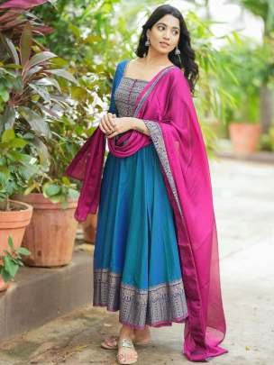 Vichitra Silk Zari Weaving Gown with Dupatta
