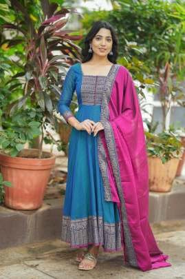 Vichitra Silk Zari Weaving Gown with Dupatta