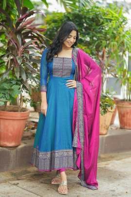 Vichitra Silk Zari Weaving Gown with Dupatta