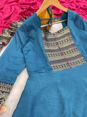 Vichitra Silk Zari Weaving Gown with Dupatta