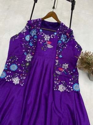 Violet Colour Chinon Fabric Gown With Koti