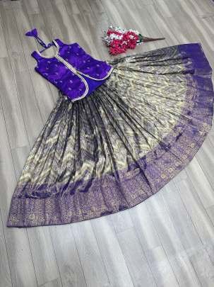 Violet Colour Mono Slub Crop Top Lehenga