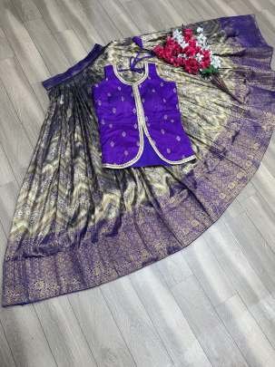 Violet Colour Mono Slub Crop Top Lehenga