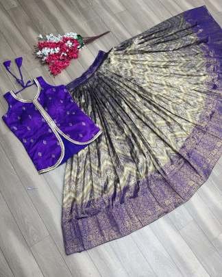 Violet Colour Mono Slub Crop Top Lehenga