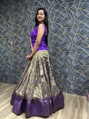 Violet Colour Mono Slub Crop Top Lehenga