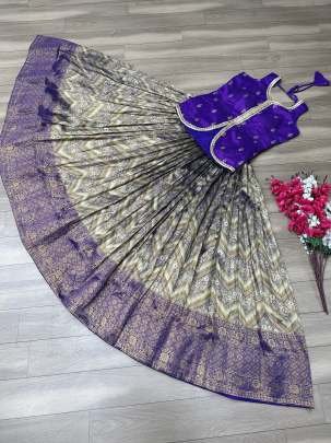 Violet Colour Mono Slub Crop Top Lehenga