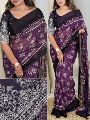 Violet Jacquard Zari Silk Georgette Saree