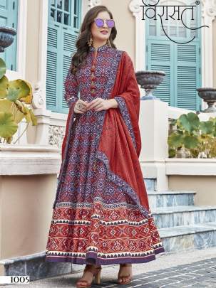 Virasat Ziya Eid Series 1001 1012 Fancy Floral Print Gown With Dupatta