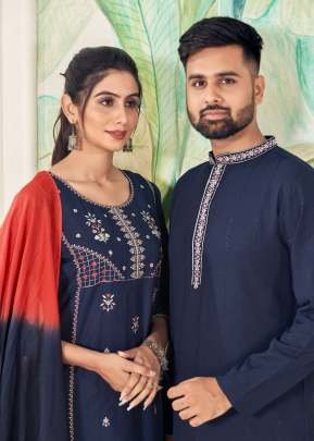 Viscose Blue Festival Wear Embroidery Work Readymade Combo Set