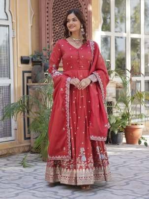 Viscose Embroidery Zari Sequence Work Gown With Dupatta Set