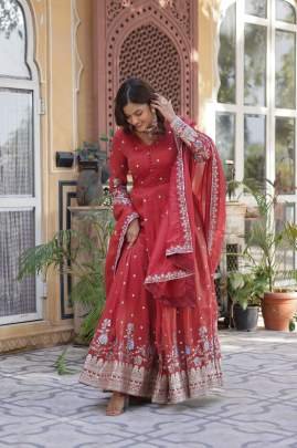 Viscose Embroidery Zari Sequence Work Gown With Dupatta Set