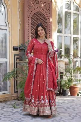 Viscose Embroidery Zari Sequence Work Gown With Dupatta Set