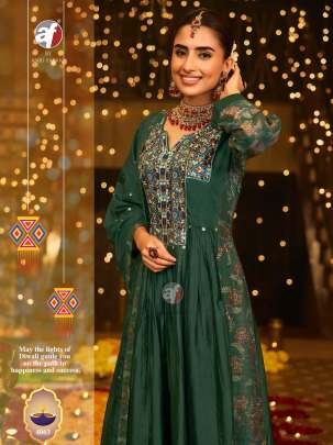Viscose Green Kurti Palazzo and Dupatta by AF