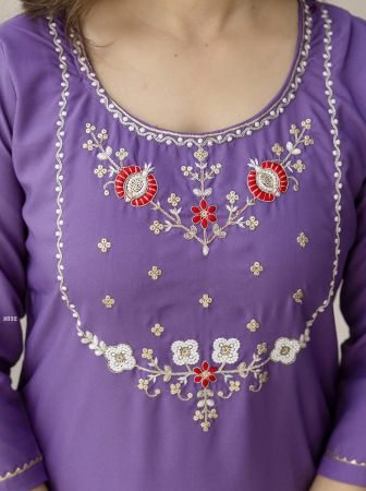 Viscose Purple Embroidered Straight Kurta Pant Set With Dupatta