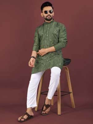Viscose Silk Embroidery Sequence Work Mens Kurta