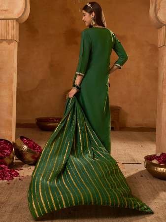 Viscose Silk Fabric Dark Green Colour Ready Made Suit