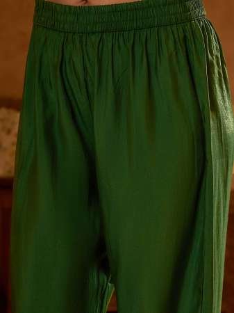 Viscose Silk Fabric Dark Green Colour Ready Made Suit