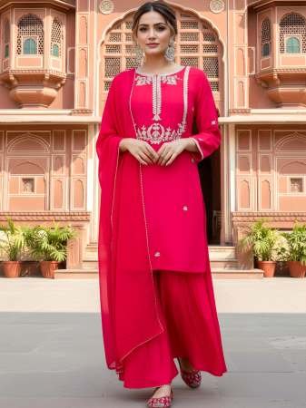 Viscose Silk Fabric Red  Colour Ready Made Suit 