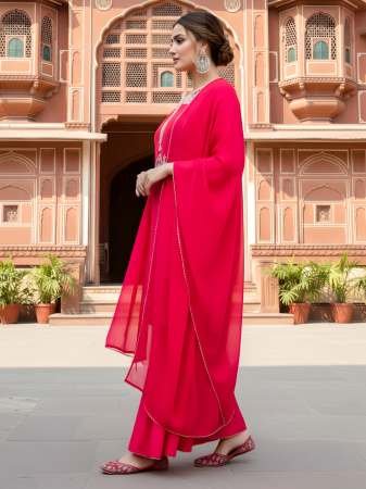 Viscose Silk Fabric Red  Colour Ready Made Suit