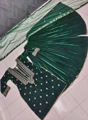 Viscose Velvet Green Top Sharara Dupatta Set