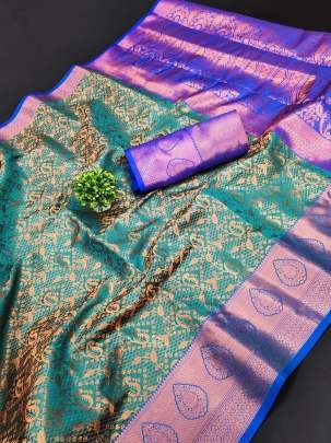 Wadding Wear Lichi Rama Silk Saree With Zari Weaving 