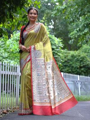 Warli Printed Tussar Silk Saree