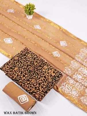 Wax Batik Brown Cotton Dress Material