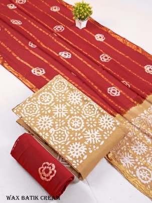 Wax Batik Cream Cotton Dress Material