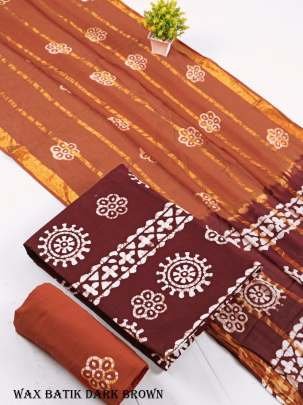 Wax Batik Dark Brown Cotton Dress Material