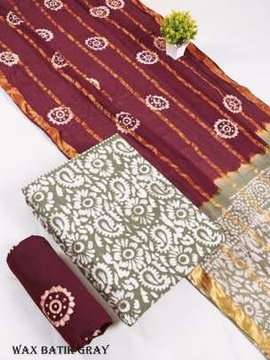 Wax Batik Gray Cotton Dress Material