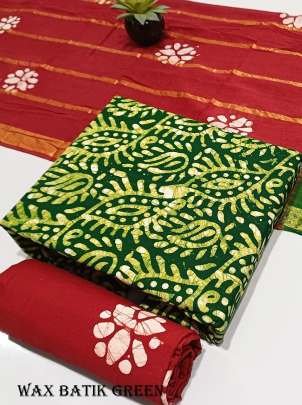 Wax Batik Green Cotton Dress Material