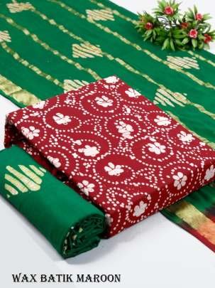 Wax Batik  Maroon Cotton Dress Material