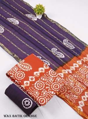 Wax Batik Orange Cotton Dress Material