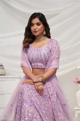 Wedding Collection Purple Soft Net Lehenga Choli