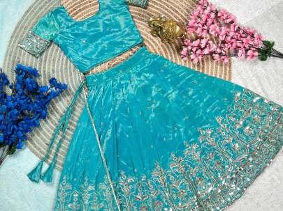 Wedding Collection Sky blue Lehenga Choli for Kids