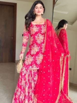 Wedding Flower Digital Printed Sharara Suits